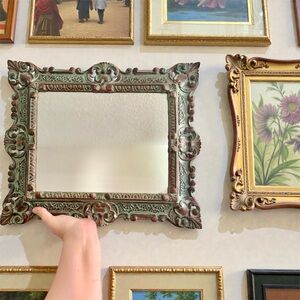 Vintage Mid-Century Italian Rococo Mirror With Turquoise Patina